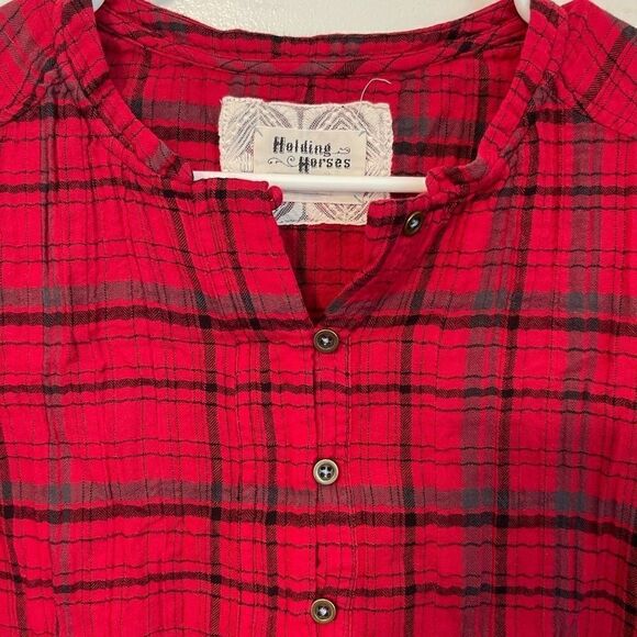 3/$25 ANTHROPOLOGIE HOLDING HORSES Red Plaid Tunic Top - Picture 9 of 11
